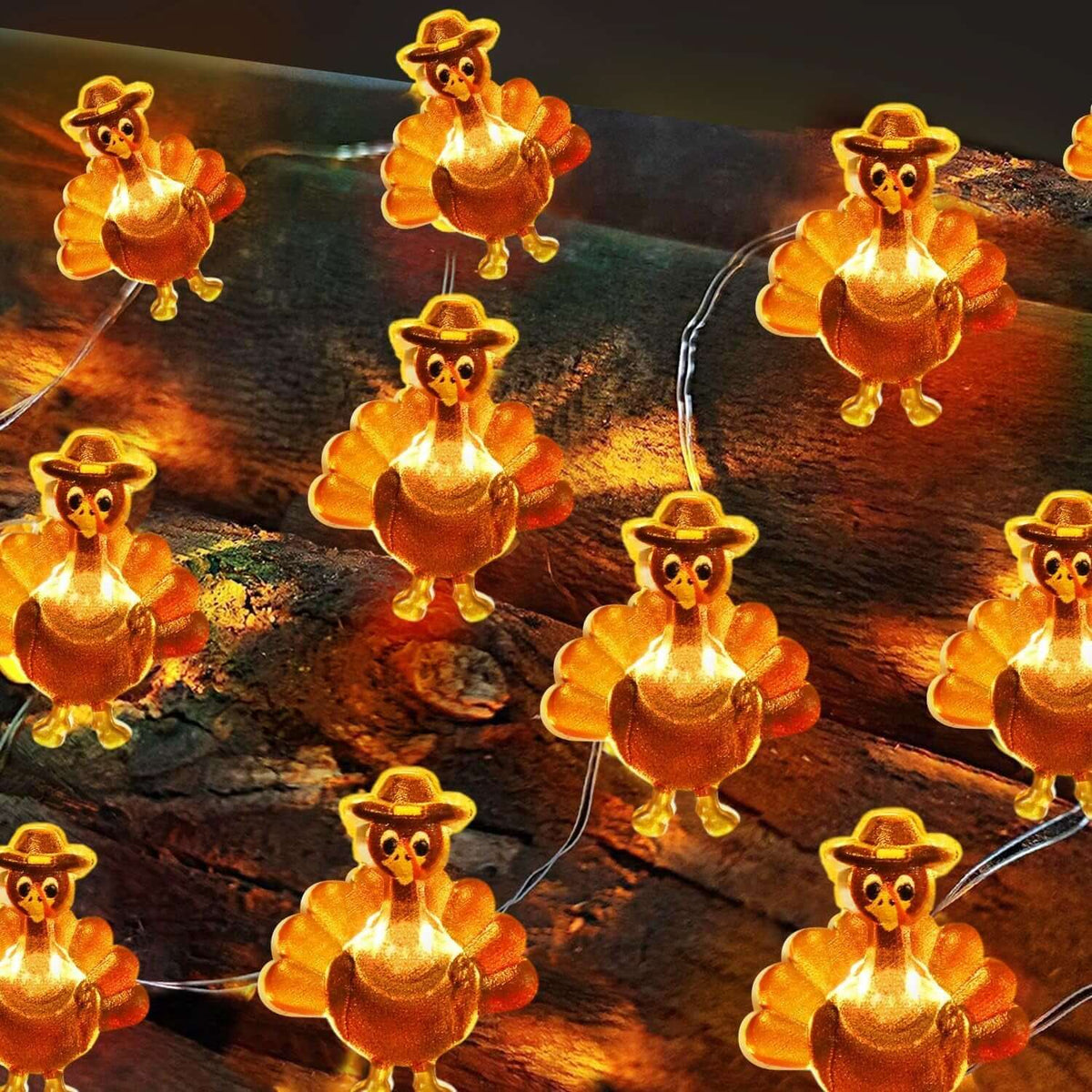 [Timer] Fall Thanksgiving Turkey Lights Decorations Thanksgiving Lights | 10FT 30LED Copper Wire Fairy Lights Turkey Decor, Thanksgiving Lights Indoor Outdoor Home Party Autumn Harvest Fall Decor