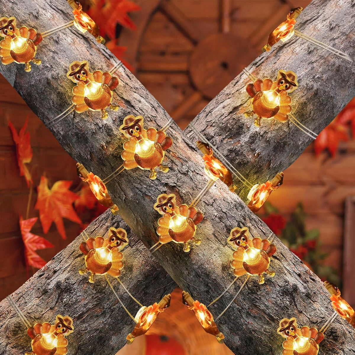 [Timer] Fall Thanksgiving Turkey Lights Decorations Thanksgiving Lights | 10FT 30LED Copper Wire Fairy Lights Turkey Decor, Thanksgiving Lights Indoor Outdoor Home Party Autumn Harvest Fall Decor