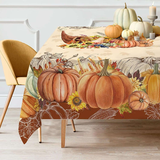 Thanksgiving Tablecloth 60X84 Inches - Thanksgiving Decorations | Water-Resistant Give Thanks Fall Table Cloth Rectangle Table Fall Decor for Party, Holiday Decoration