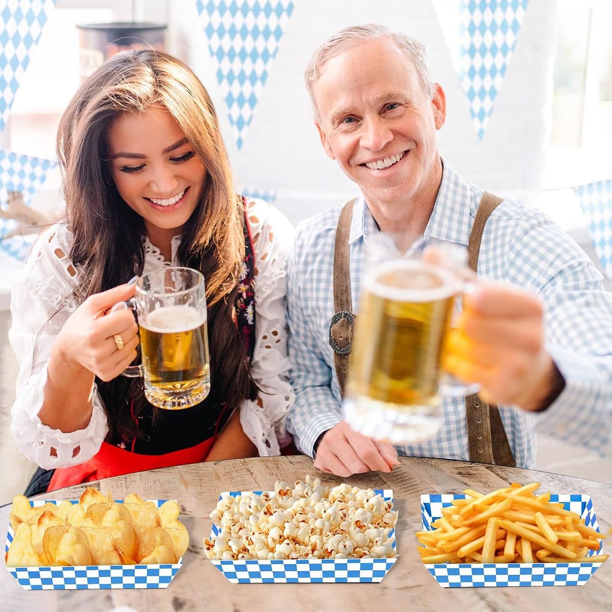 100Packs Oktoberfest Decorations Paper Food Trays | Disposable Serving Plates,German Octoberfest Theme,Party Table Supplies,Pretzel Snacks Serving,Party Favors,Bulk Pack