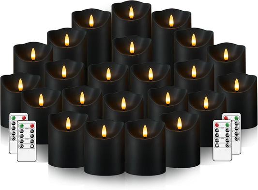 Flameless Candles with Remote, Battery Operated Flickering Flameless Candles, LED Candles with Timer 2/4/6/8H, with Realistic LED Candles Set of 24 (D3 X H 3" 4" 5") (Black)