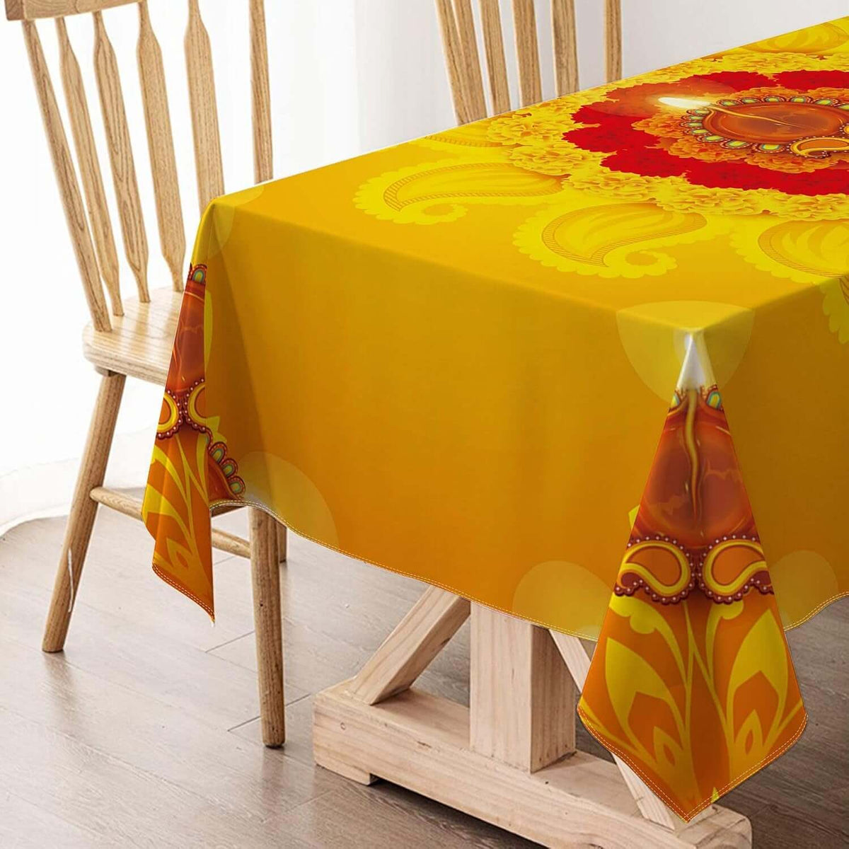 Diwali Tablecloth Indian Diwali Decorations for Home Festival of Lights Deepavali Party Supply Kitchen Dining Room Decor (60" X 84")
