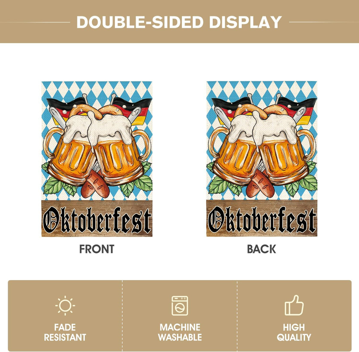 Oktoberfest Garden Flag 12X18 Inch Bavarian Decoration | Double Sided, Weather & Fade Resistant, Yard Outdoor Decor, 100% Polyester