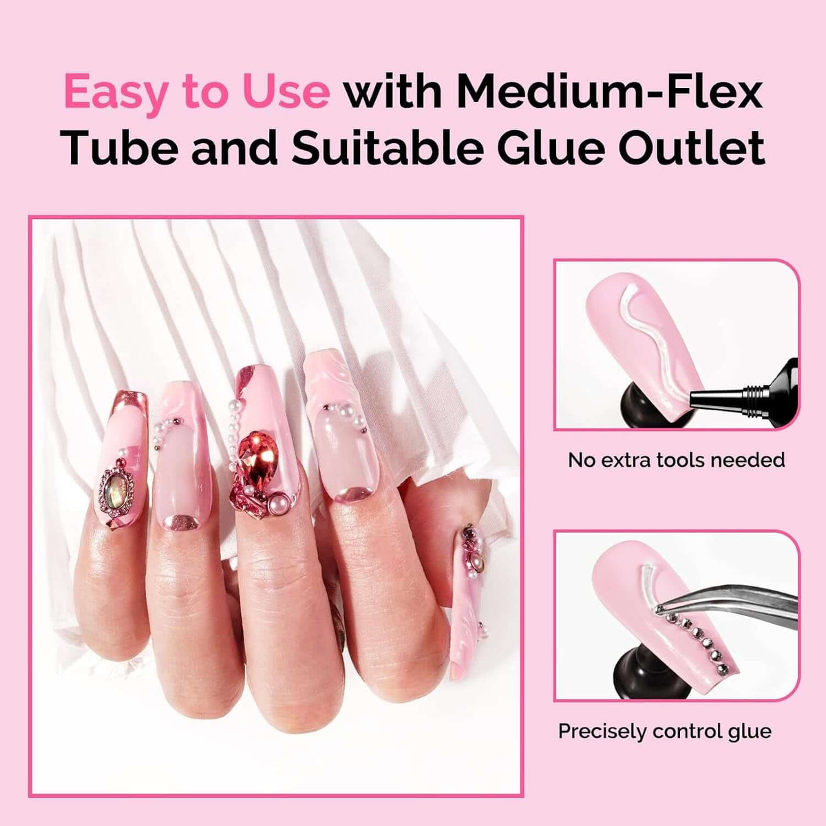 Nail Rhinestone Glue Set, Precision Gap Filling Gel with Brush for Gems,15G+8Ml