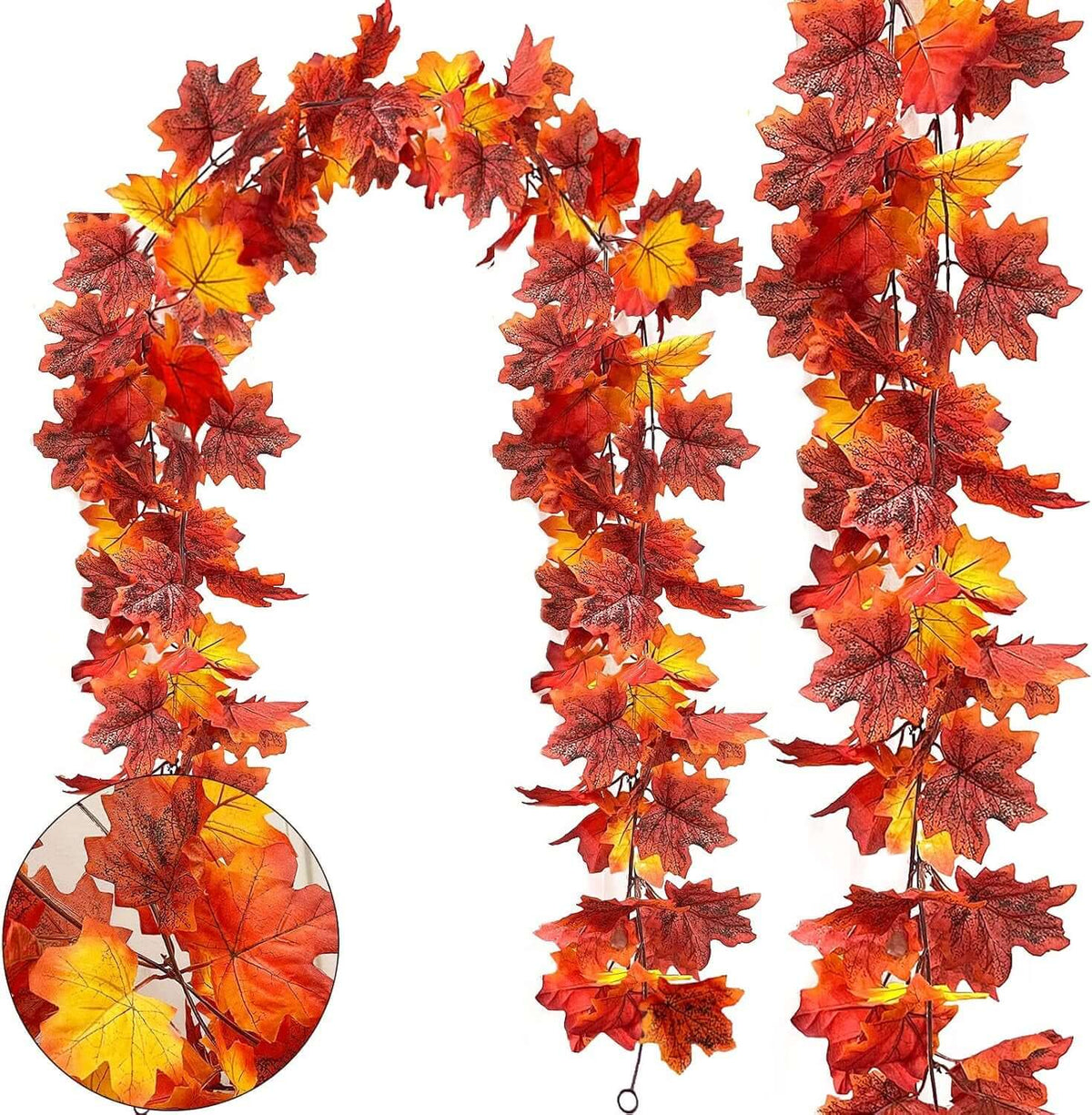 2 Pack Thanksgiving Garland for Home Fall Leaves Garland Decor Total 11.8FT | Artificial Maples Hanging Vine, Fall Decor Thanksgiving Table Decorations Indoor Outdoor Mantle Fireplace Winter Party