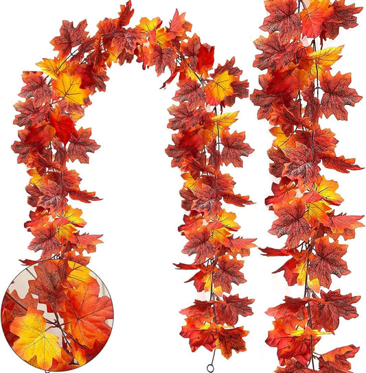 2 Pack Thanksgiving Garland for Home Fall Leaves Garland Decor Total 11.8FT | Artificial Maples Hanging Vine, Fall Decor Thanksgiving Table Decorations Indoor Outdoor Mantle Fireplace Winter Party