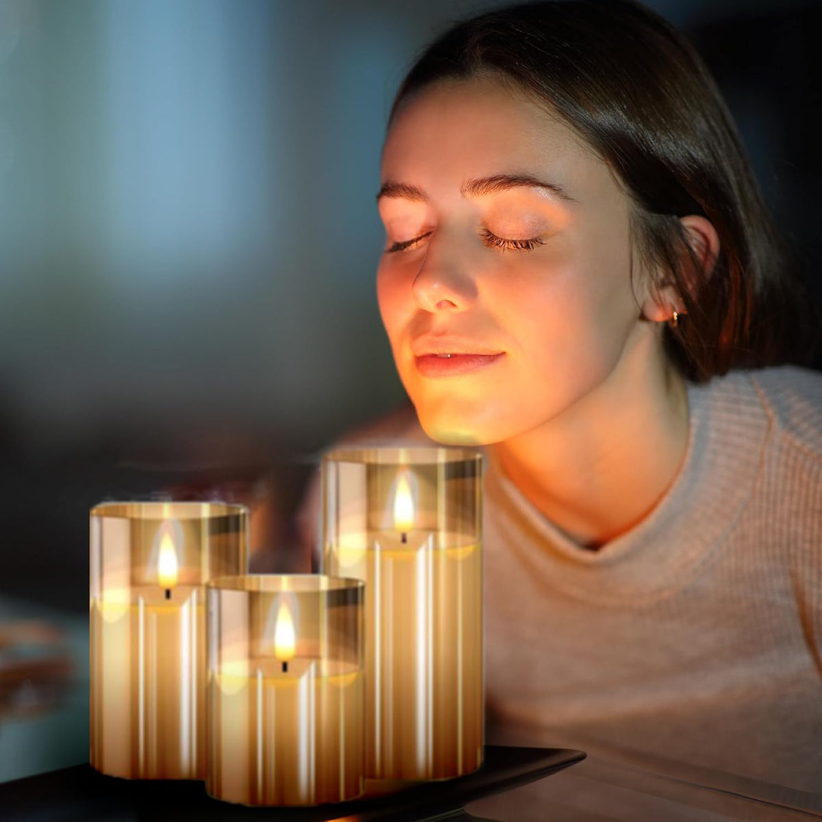 Linyang Flameless Flickering LED Scented Candles | Flameless Scented Real Wax Glass Remote