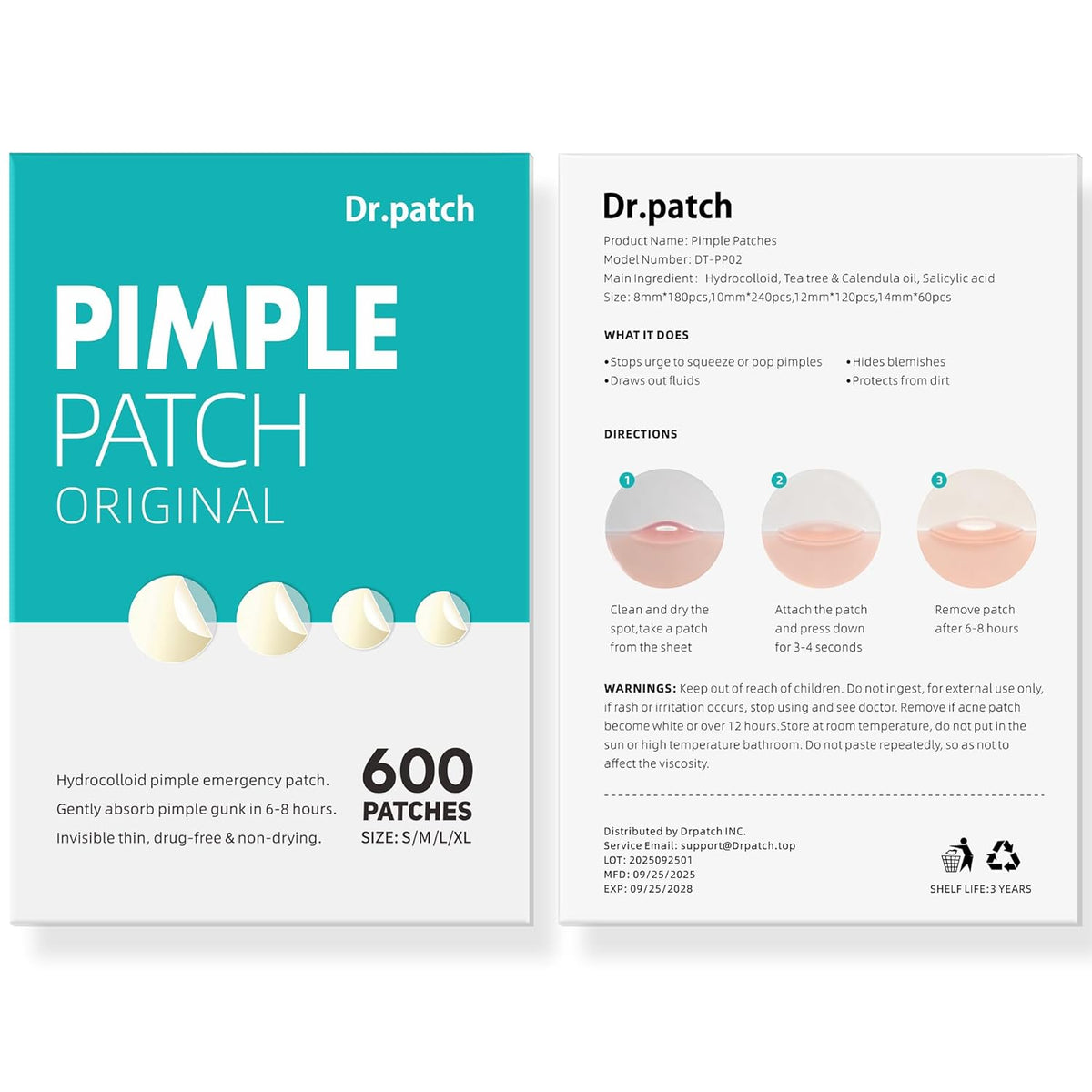 4 Size 600 Counts Pimple Patches, Acne Patches for Face | Hydrocolloid Patches for Covering Zits and Blemishes, Spot Stickers with Salicylic Acid, Tea Tree Oil & Calendula Oil