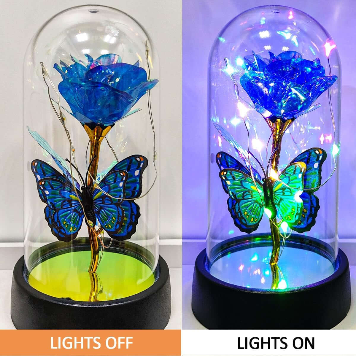 Glass Rose in Glass Dome, Light up Led Flower, Blue Butterfly Gifts | Glass Rose, Forever Roses, Light up Flowers, Valentines Day Gifts, Mothers Day Rose Gift for Mom, Women Birthday Gifts