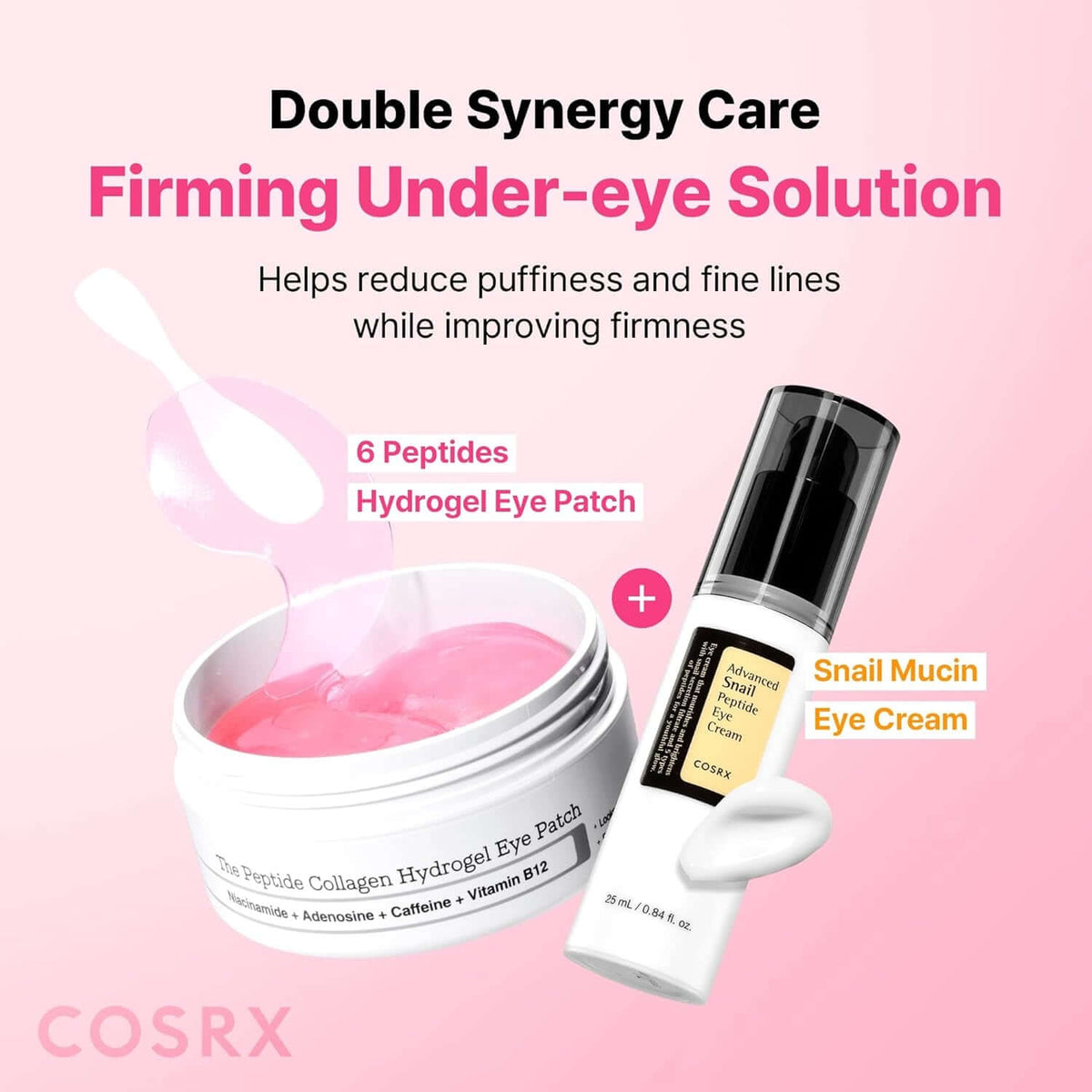 Pink Peptides Collagen Hydrogel Eye Patch for Puffy Eyes (60) | Cooling & Firming under Eye Patches with 4-Peptide & Caffeine, Depuffing Gel Eye Mask, Korean Skin Care