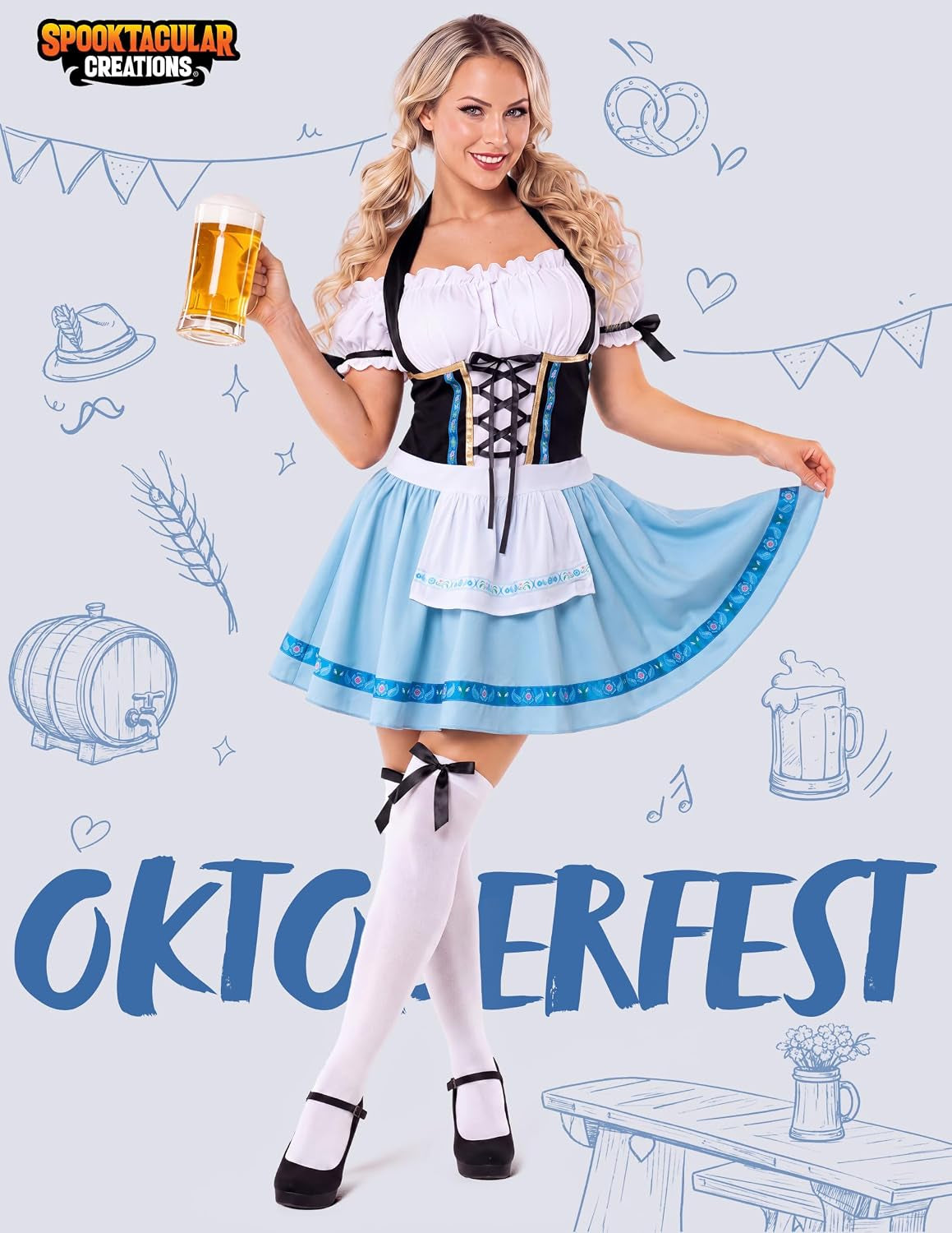 Oktoberfest Outfits Women Costume, German Bavarian Dirndl Dress for Halloween Cosplay Beer Carnival