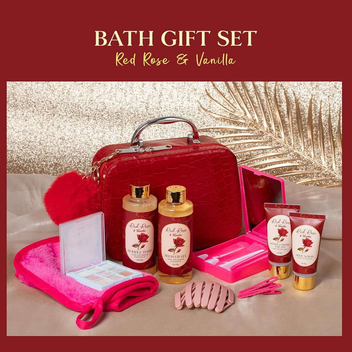 Bath Spa Gift Basket for Women, Rose Vanilla Scent | Birthday Gift