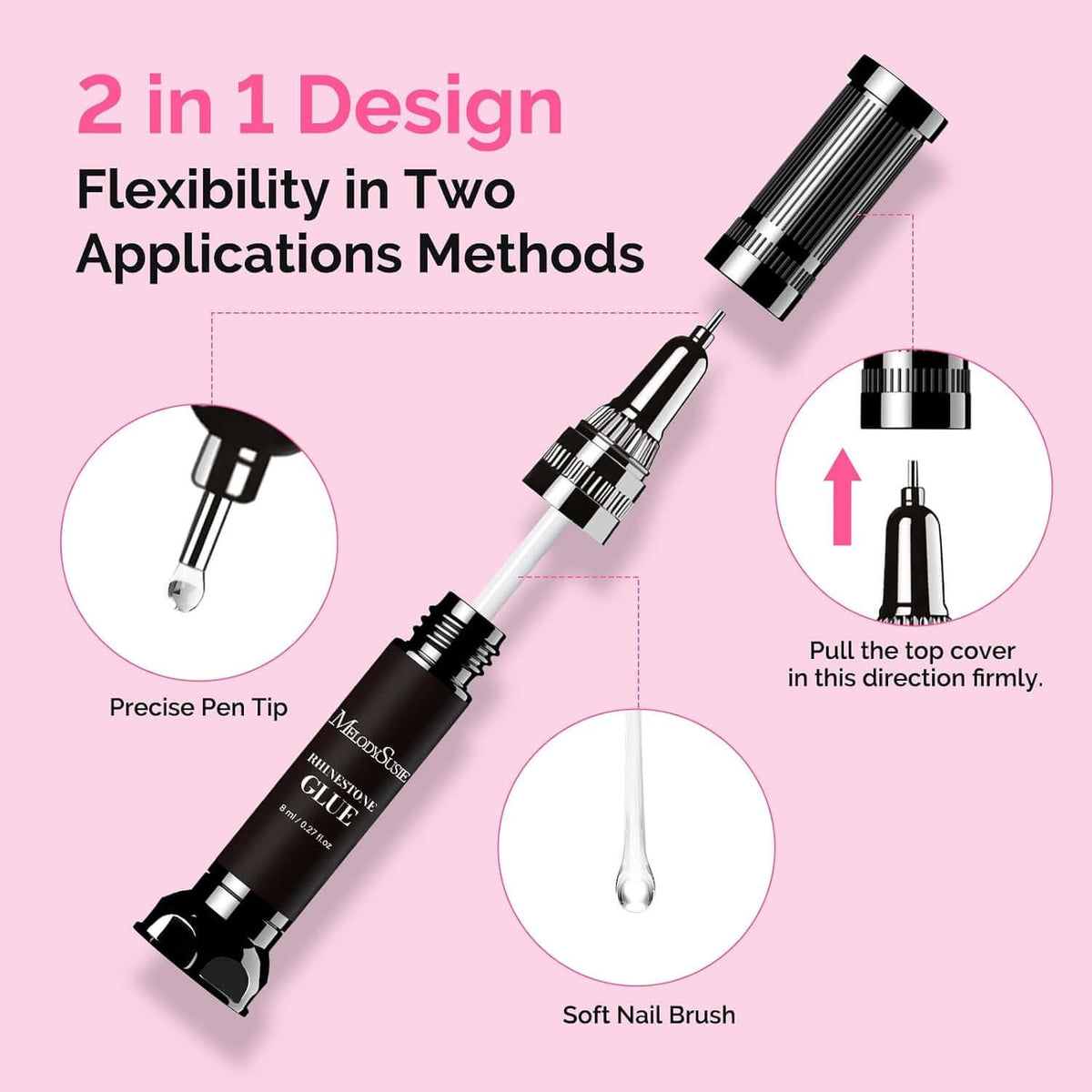 Nail Rhinestone Glue Set, Precision Gap Filling Gel with Brush for Gems,15G+8Ml