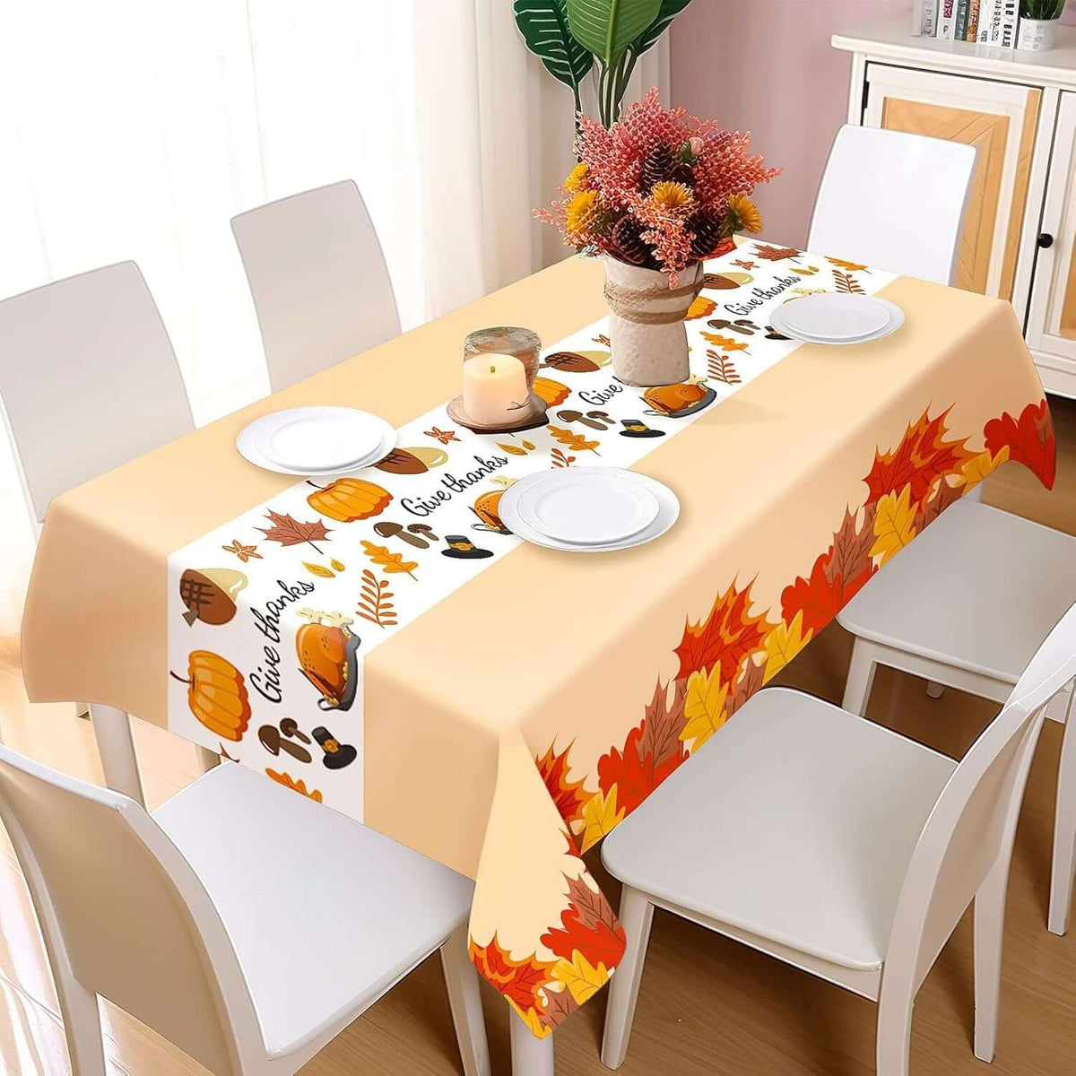 Thanksgiving Tablecloth, 3 Pack Disposable Plastic Tablecloth 54" X 108" Thanksgiving Decorations, Autumn Maple Leaf Party Table Cover, Fall Harvest Party Decor for Outside,Picnic,Home,Dinner
