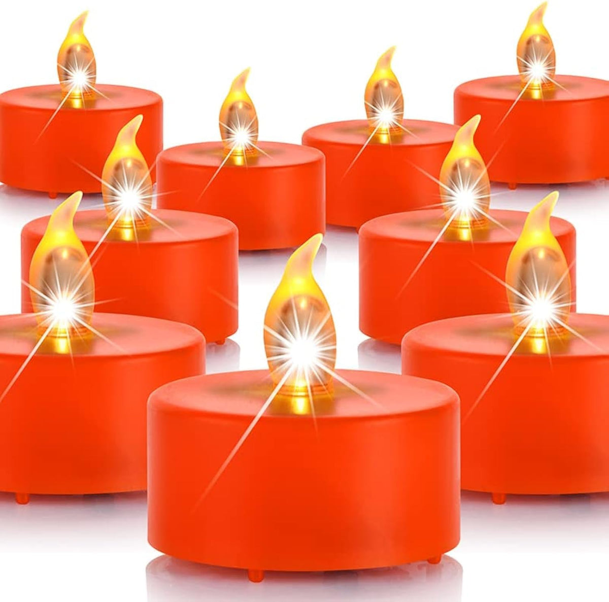 Battery Operated Tea Lights Candles - 12 Pack (Orange) | Battery-Powered Tealight Candle. Ideal for Party, Wedding, Birthday, Gifts and Home Decoration