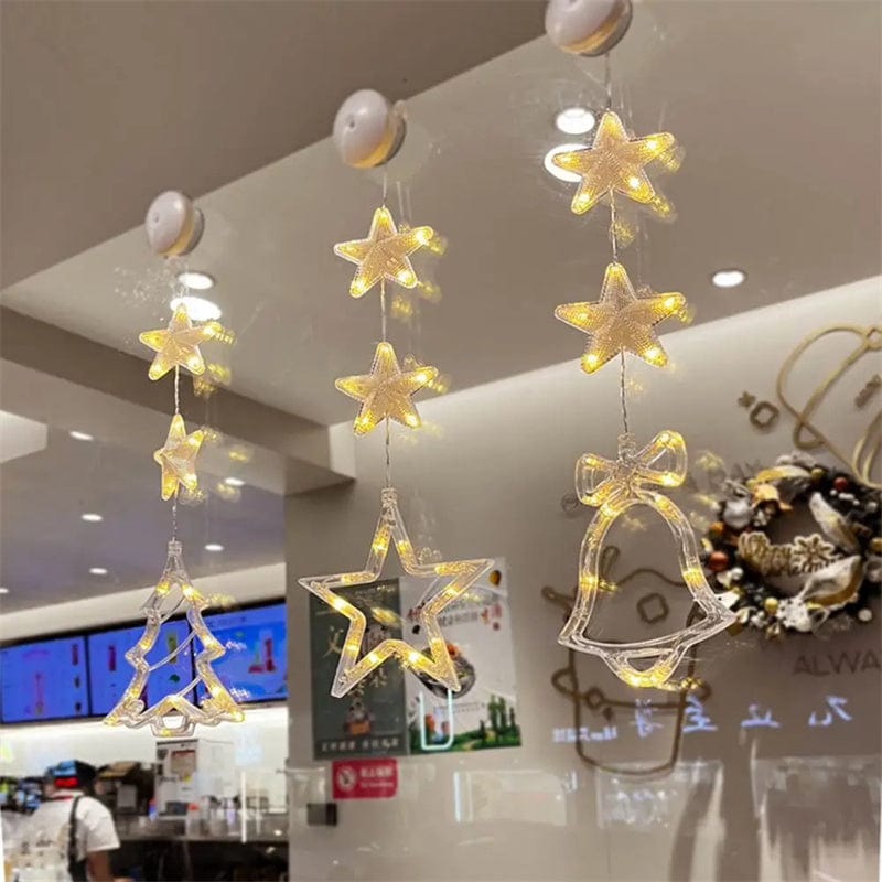 Christmas LED Star Hanging Lights – 3-Piece Xmas Tree Window Sucker Lamp Ornaments