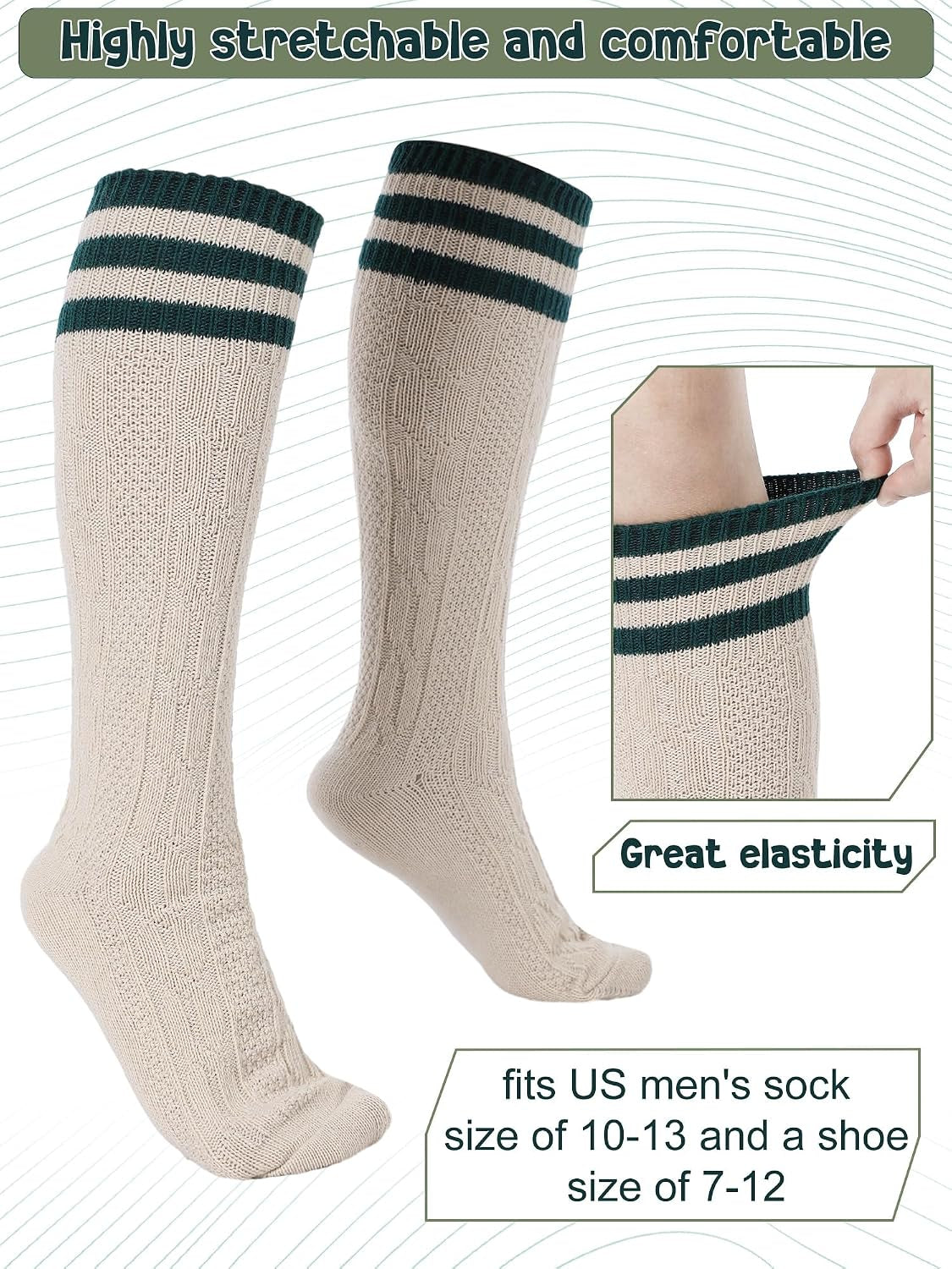 2 Pairs Lederhosen Socks German Oktoberfest Bavarian Lederhosen Socks for Men, Size 10-13