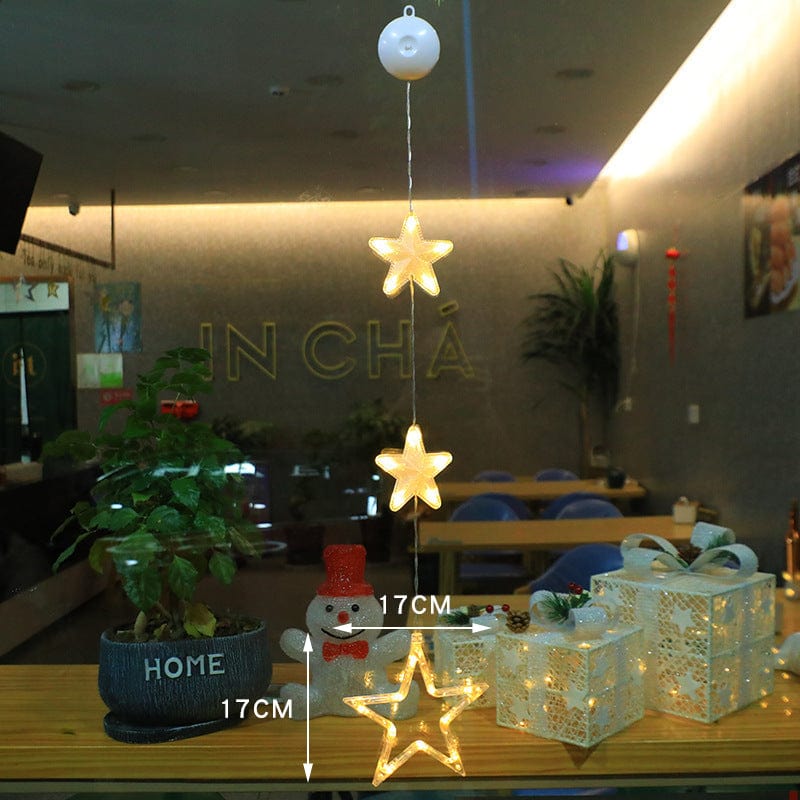 Christmas LED Star Hanging Lights – 3-Piece Xmas Tree Window Sucker Lamp Ornaments