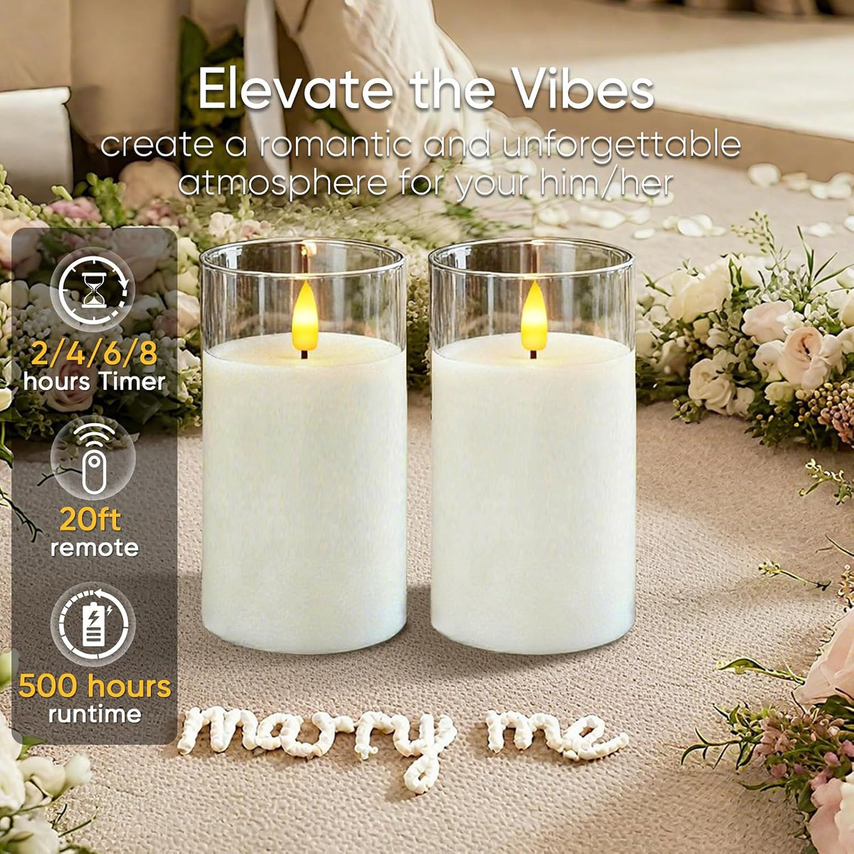 Clear Glass Flameless Candles, 3D Wick Real Wax LED Pillar Set of 2 | Remote Timer Control with Warm Flickering Glow, Pure White Led Pillar Candles Create Cozy Decor for Wedding, Christmas & Home