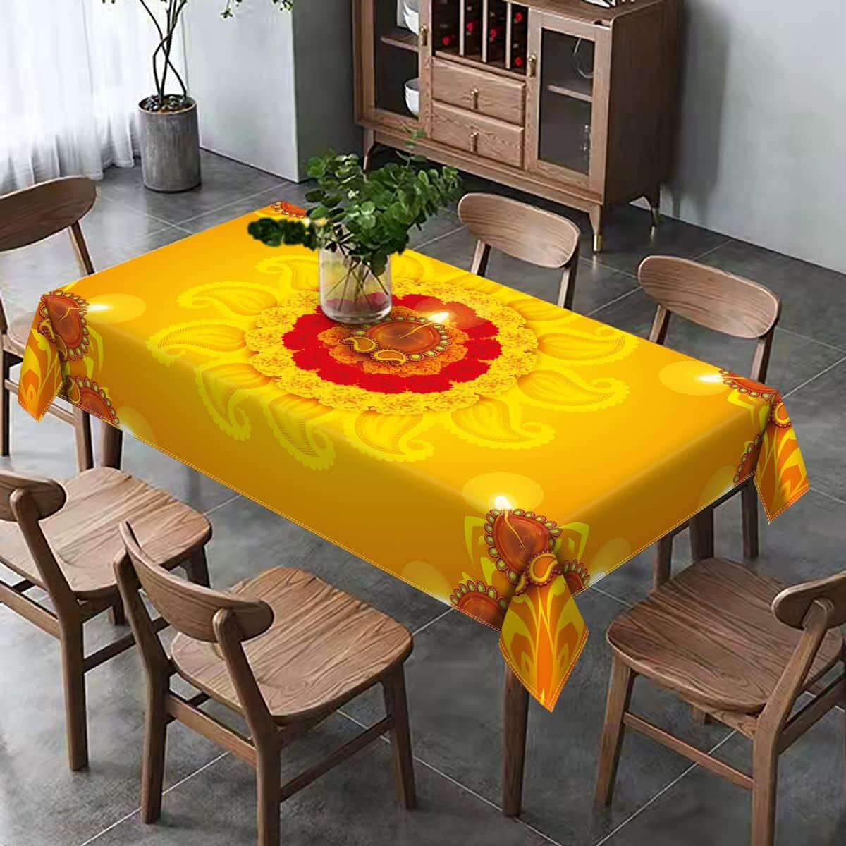 Diwali Tablecloth Indian Diwali Decorations for Home Festival of Lights Deepavali Party Supply Kitchen Dining Room Decor (60" X 84")
