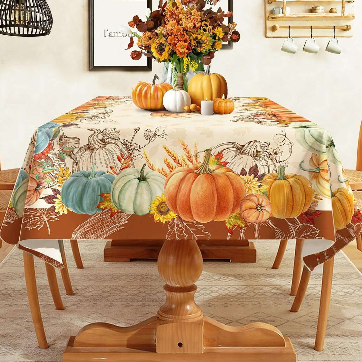 Thanksgiving Tablecloth 60X84 Inches - Thanksgiving Decorations | Water-Resistant Give Thanks Fall Table Cloth Rectangle Table Fall Decor for Party, Holiday Decoration