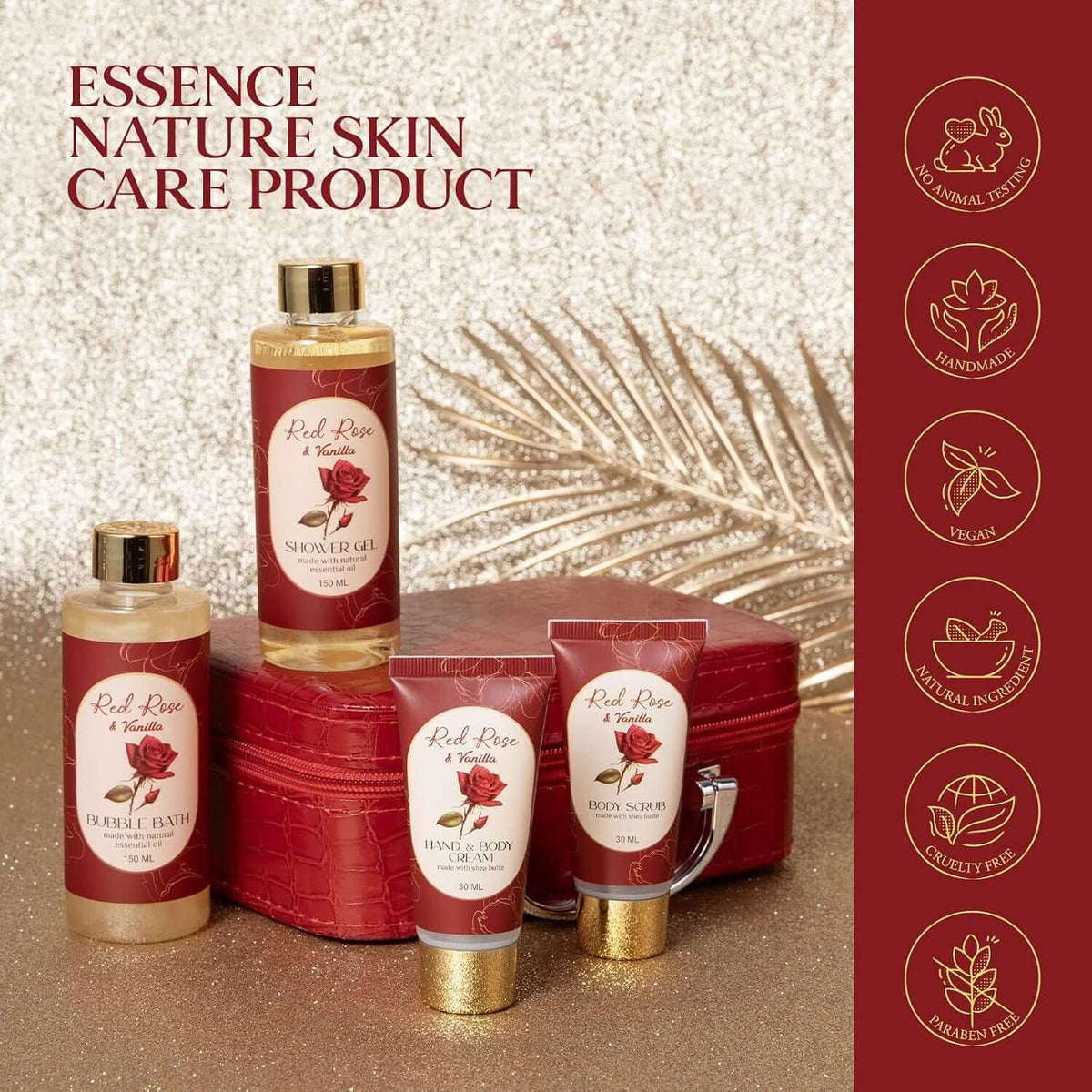 Bath Spa Gift Basket for Women, Rose Vanilla Scent | Birthday Gift