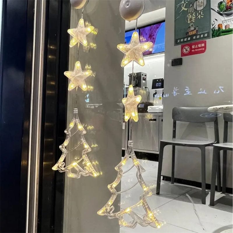 Christmas LED Star Hanging Lights – 3-Piece Xmas Tree Window Sucker Lamp Ornaments