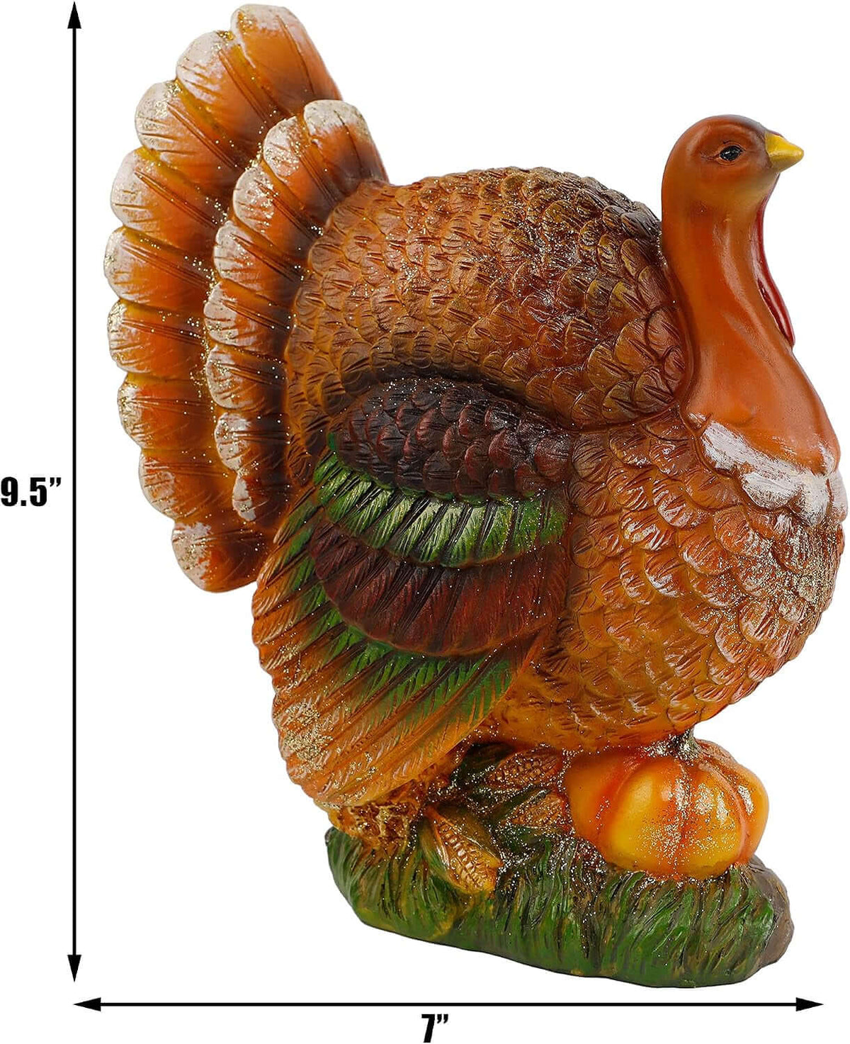 Thanksgiving Resin Turkey Table Decorations, 9.5" Tall | with Pumpkin, Hand-Painted, Fall Turkey Figurine Centerpieces for Tables, Home Kitchen Office Harvest Decor