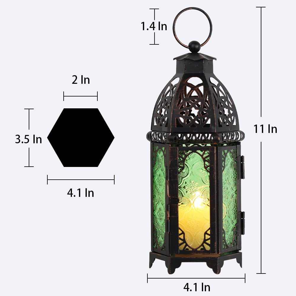 Christmas Decorations for Home, 11’’ Medium Size Vintage Metal Hanging&Tabletop Candle Holder Decor, Halloween Ramadan Decorations for Indoor Outdoor Porch Patio (Green)