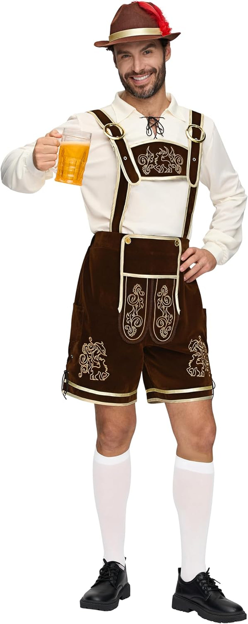 Men’S German Bavarian Oktoberfest Costume Set, Beer Costume Hat for Adults Halloween and Beer Festival