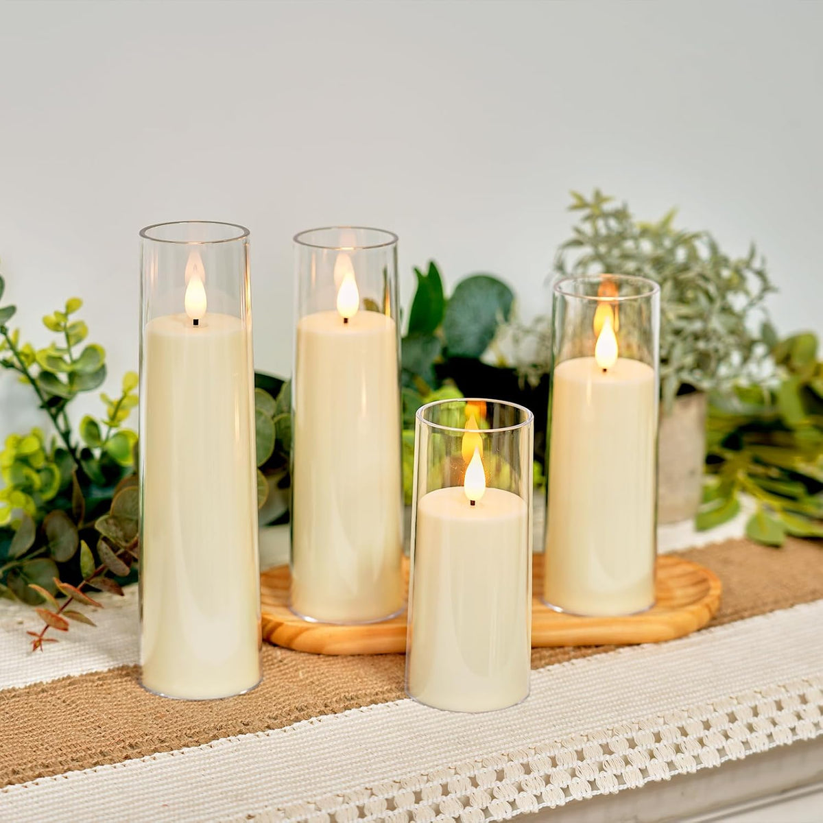 Ivory Flameless Candles with Remote, Battery Operated Candles with Timer, Acrylic Plexiglass Flickering LED Fake Candle for Wedding, Holiday, Home Decor, Set of 9, D2.2 X H5 6" 7" | Pure White Acrylic Candles with Remote Timer, 3D Wick Flickering Glow, Yellow & Blue Light, D2.2"X5.5/6.5/7.5" for Home Decor
