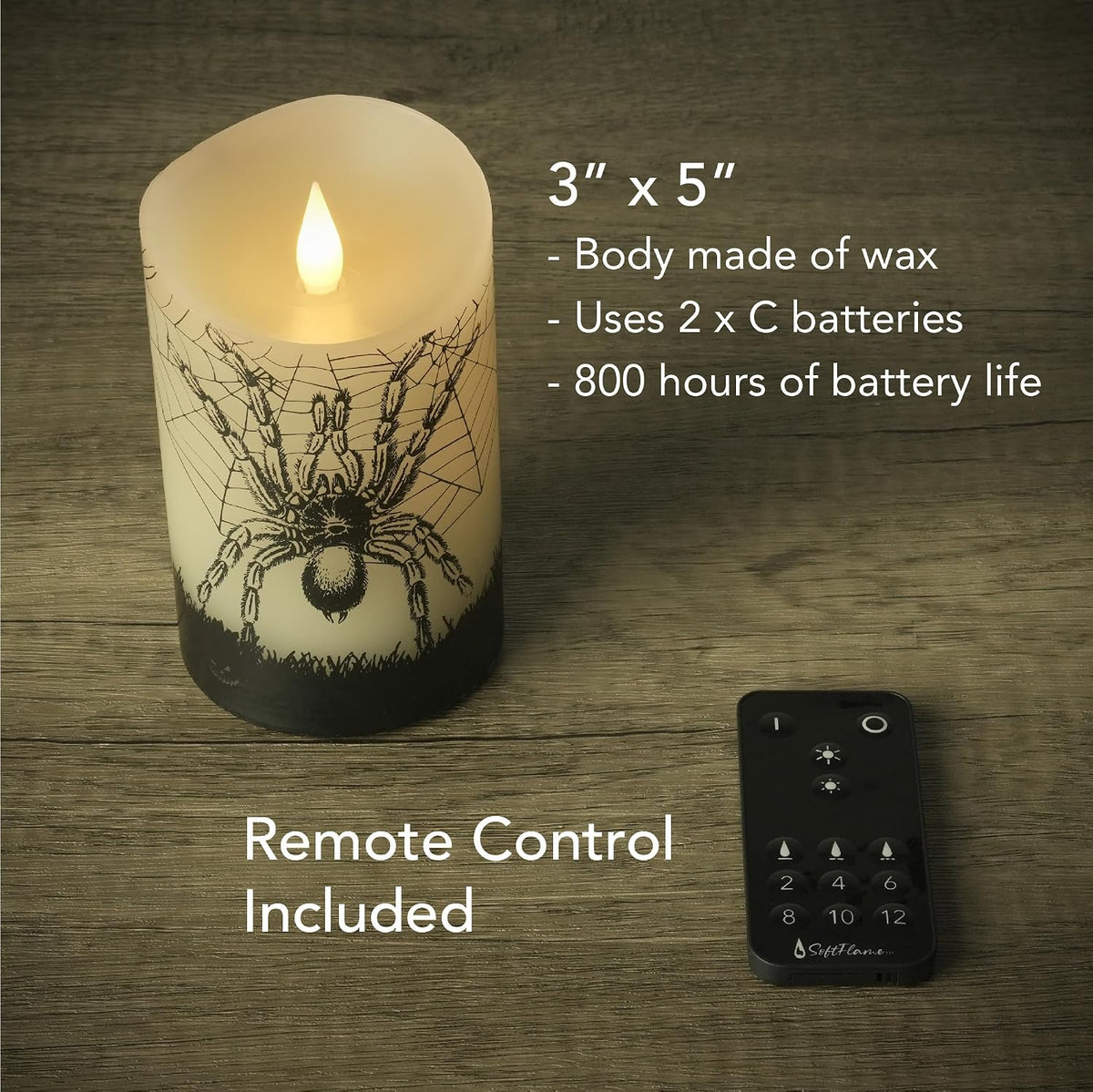 Halloween Flameless LED Candles with Remote Control, 3"X 5"Battery Operated Pillar Real Wax with Timer for Halloween Decorations, Spider Candle