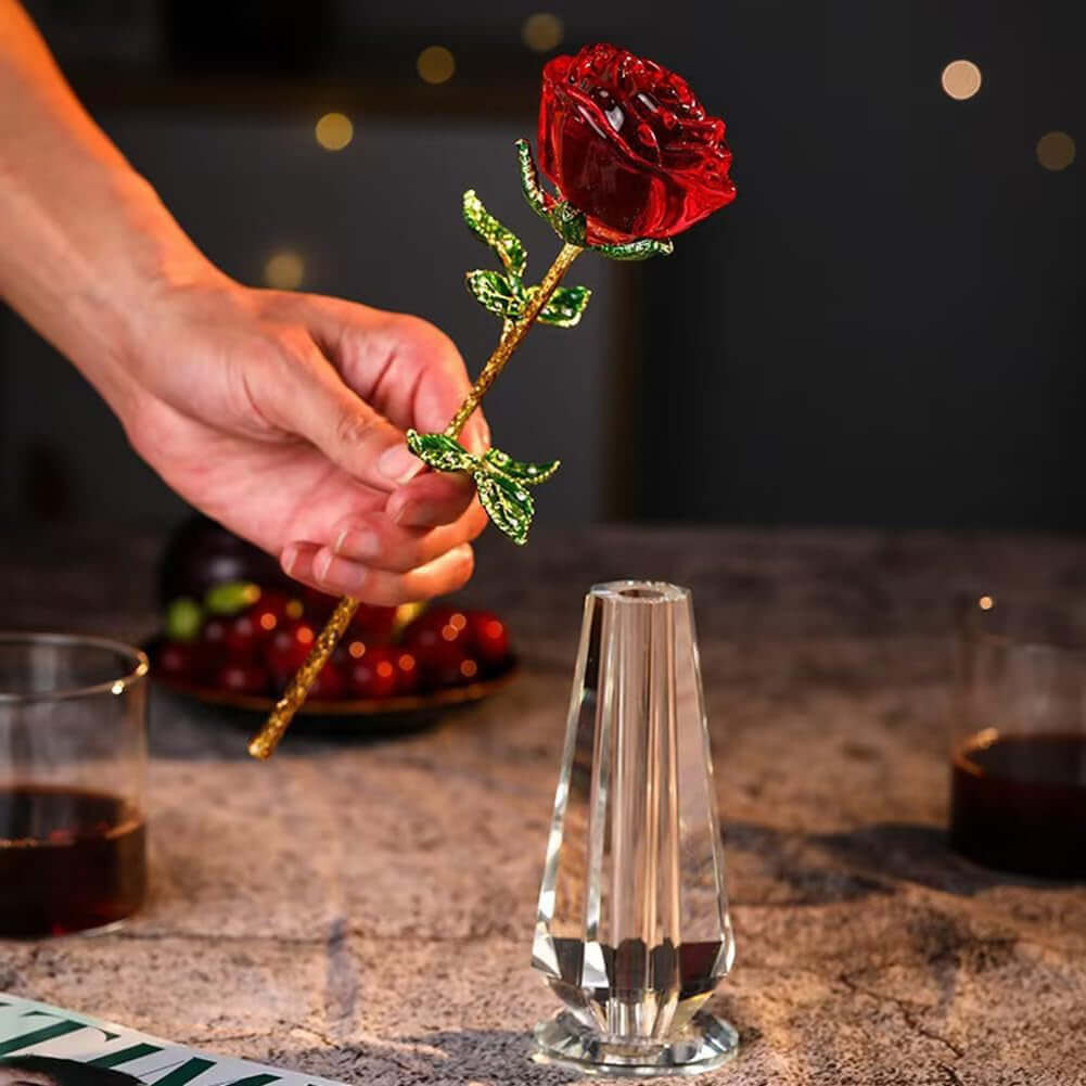 Red K9 Crystal Rose Flower with Stem Preserved Forever Rose Floral Birthday Gifts for Mom, Woman, Girl, Lover, Crystal Flowers Anniversary, Valentines, Wedding