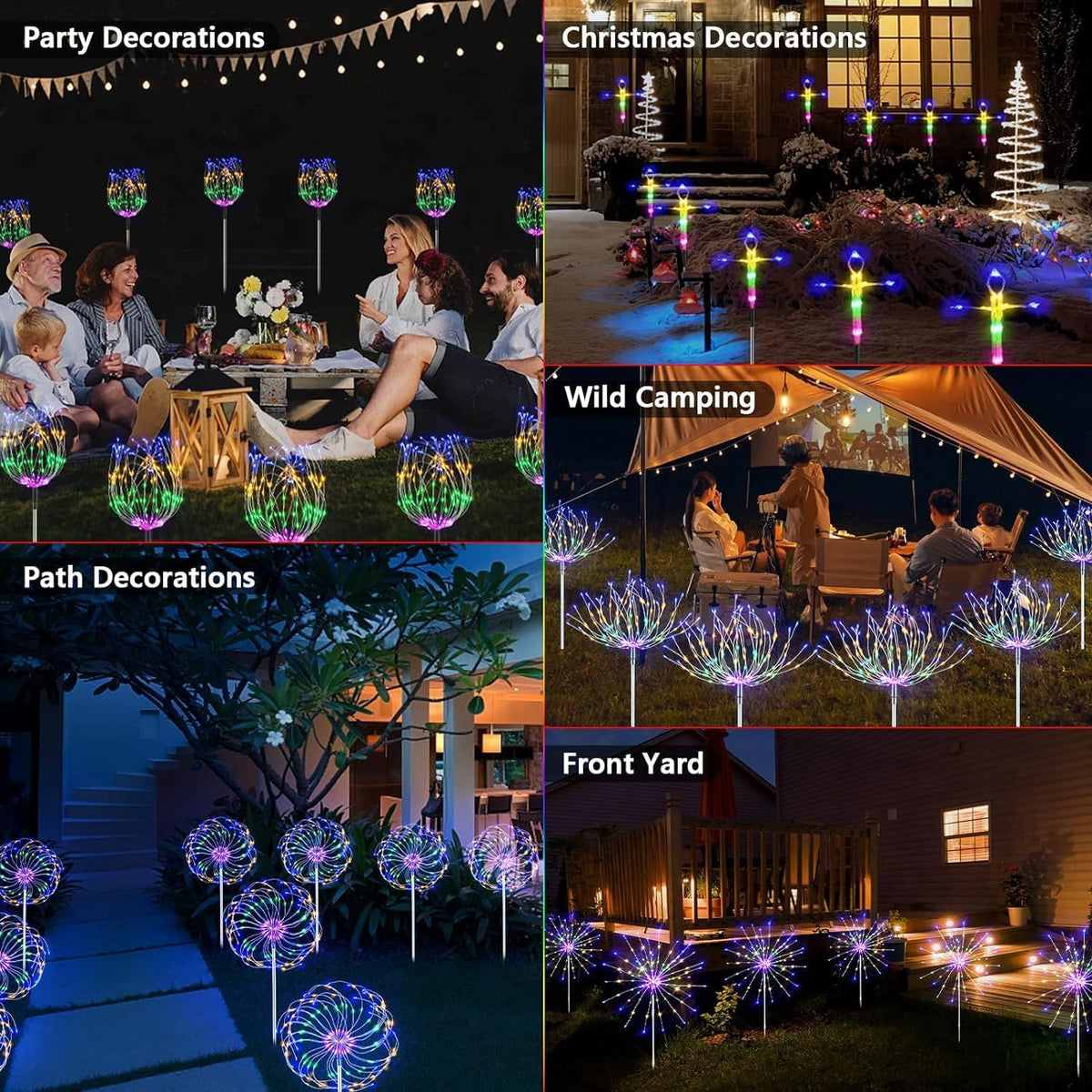 Solar Fireworks Lights for Outside, 200LED 8 Modes Fireworks Solar Lights, Fairy Garden Flowers Lights for Yard Pathway Wedding Party Christmas Diwali Garden Decor 2 Pack (Multicolor)