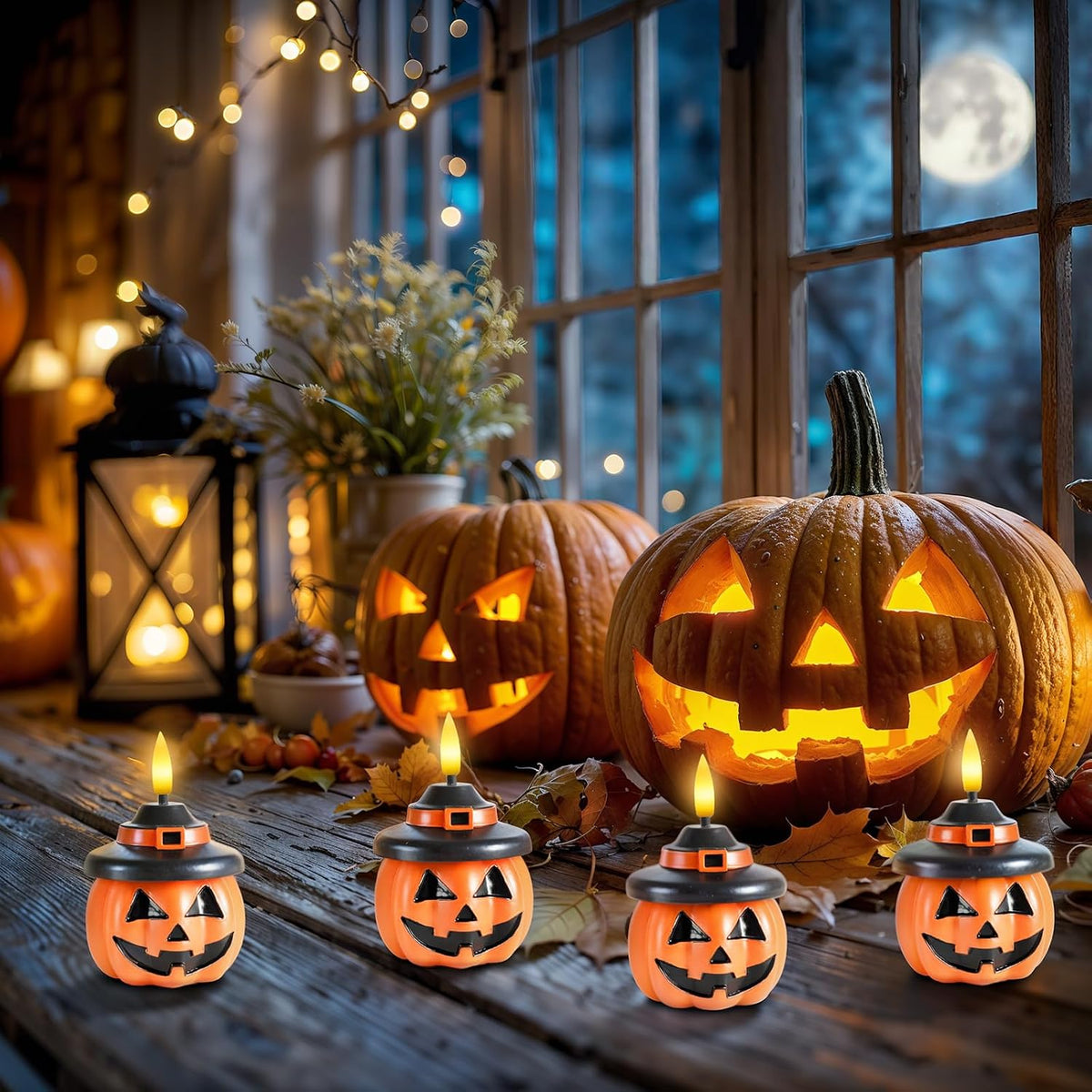 Real Wax Pumpkin Candles, 4 Pcs Flickering Flameless Candles with 6Hrs Timer, LED Halloween Pumpkin Lamp, Battery Operated Lights for Home Halloween Decor, Theme Party, Orange