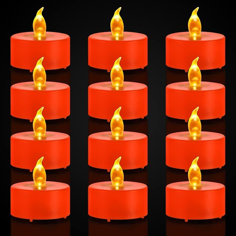 Battery Operated Tea Lights Candles - 12 Pack (Orange) | Battery-Powered Tealight Candle. Ideal for Party, Wedding, Birthday, Gifts and Home Decoration